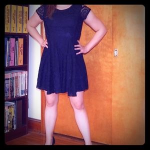 Navy Blue Lace Overlay Dress